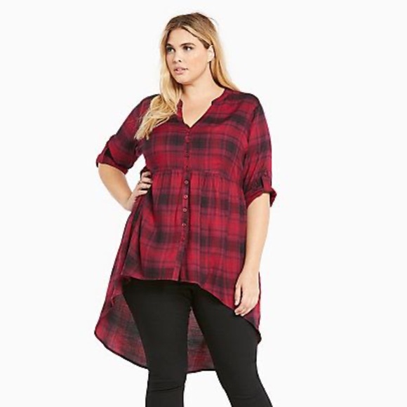 Torrid Plaid Button Front Hi Low Tunic Size 2X - Picture 1 of 4